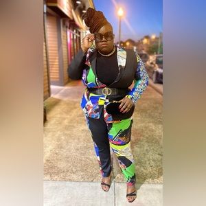 Black and Graffiti-printed Pantsuit